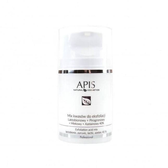 APIS 40% rūgščių mišinys – pieno, azelaino, piruvo, laktobiono rūgštys cheminiams šveitimams, 50 ml