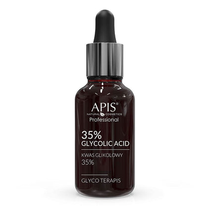 APIS TERAPIS glikolio rūgštis 35% 30ml – profesionalus AHA eksfoliantas kosmetikai, šalina raginį sluoksnį, lygina randus
