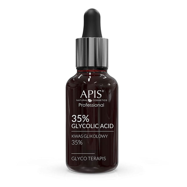 APIS TERAPIS glikolio rūgštis 35% 30ml – profesionalus AHA eksfoliantas kosmetikai, šalina raginį sluoksnį, lygina randus