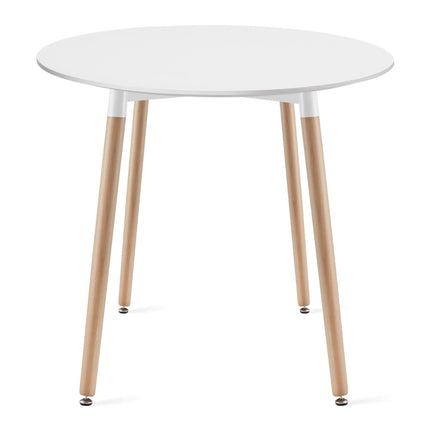 Baltas apvalus KAMI stalas 80 cm kirpyklai ir kosmetologijos kabinetui – elegantiškas interjeras