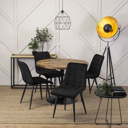 LINO 100 cm apvalus stalas kosmetologijos salonui rustic ąžuolo dekoras juodos metalinės kojos