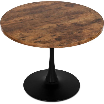 Elegantiškas apvalus stalas LINO 100 cm kosmetologijos studijai — juodas metalas ąžuolo dekoras