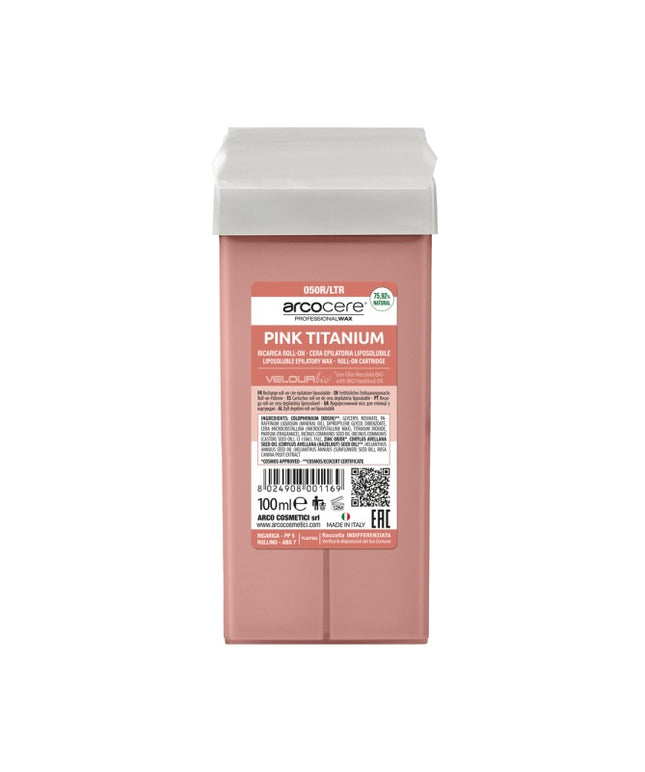 ARCOCERE Pink Titanium depiliacinis vaškas kasetėje 100ml – profesionalus plaukų šalinimas salonams