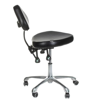 Ergonomiška meistro kėdutė su atlošu tatuiruočių salonui – juoda BS baldų serija ilgoms darbo sesijoms