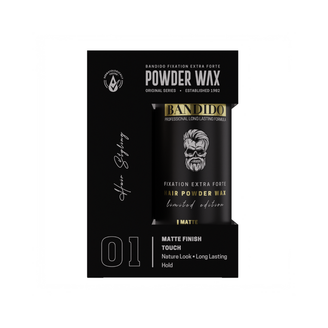 Bandido Powder Wax Fixation Extra Forte matinė plaukų formavimo pudra 32g – ekstra stiprios fiksacijos efektas kirpyklai