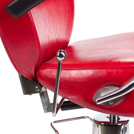 HEKTOR BH-3208 barber kėdė iš šono – masyvus chromo pagrindas ir hidraulinis mechanizmas profesionaliam kirpėjui