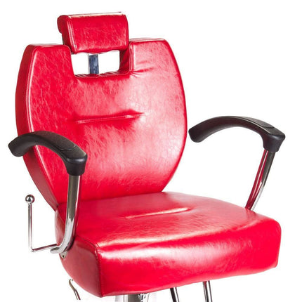 BS HEKTOR BH-3208 raudona barberio kėdė modernioje barber shop aplinkoje – ergonomiška ir stilinga
