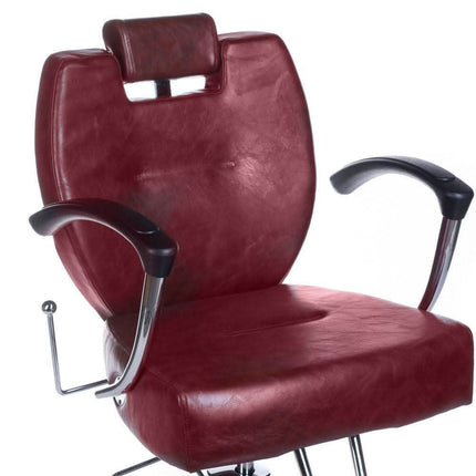 BS HEKTOR BH-3208 barberio kėdė vyšninėje spalvoje modernioje barber shop aplinkoje