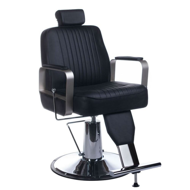 Barberio kėdė HOMER BH-31237 juoda – profesionali kirpyklos kėdė vyriškiems kirpimo paslaugoms, BS