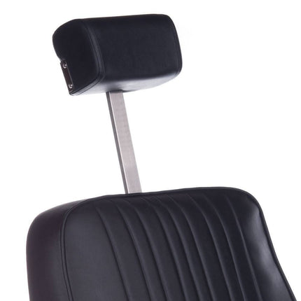 BS HOMER BH-31237 juoda kėdė iš šono – ergonomiškas atloša ir kojų atrama profesionaliam barber salonui