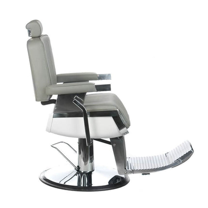 Barberio kėdė LUMBER BH-31823 šviesiai pilka – stilingas ir funkcionalus baldas moderniam profesionaliam barber shop interjerui