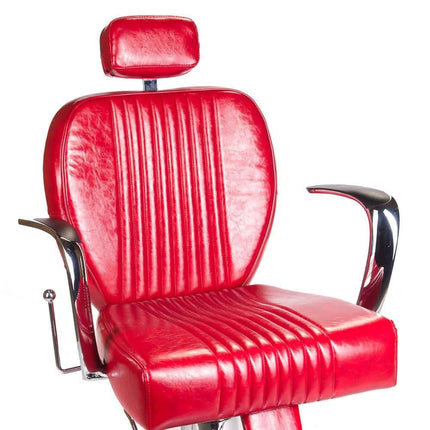 BS OLAF BH-3273 raudona barberio kėdė modernioje barbershop aplinkoje – stilingas salone įrengimas