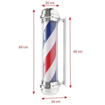 BeautyKit BB-02 BARBER BIG šviestuvas su sukančiu cilindru raudona balta mėlyna – barber salono baldai