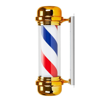 Auksinės spalvos barber shop šviestuvas BB-02 BIG – tarptautinis kirpyklos simbolis pritraukiantis praeivių dėmesį