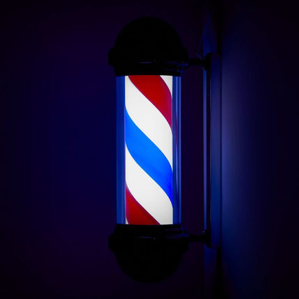 BeautyKit BB-02 besisukantis barbershopo šviestuvas – profesionali kirpyklos reklama pro šalį einantiems klientams