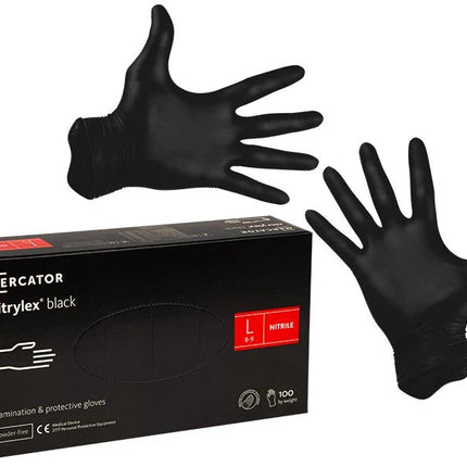 Vienreizlietojamie nitrila cimdi MERCATOR Nitrylex Black, S izmērs, melni, bez pūdera, 100 gab.