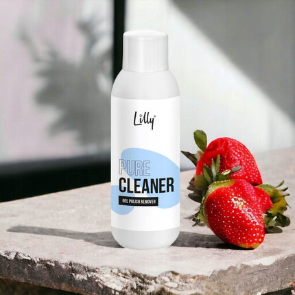 Lilly 500 ml nagų nuriebalintojas su braškių aromatu – efektyvus riebalų šalinimas prieš gelinio ar akrilinio dengimo procedūrą salone