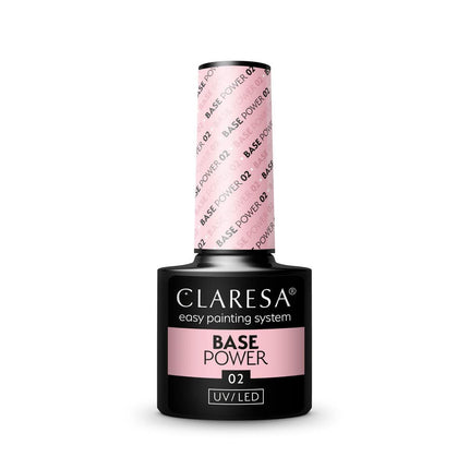 CLARESA gelinio nagų lako bazė BASE POWER 02 5g – profesionali manikiūro bazė su adhezijos promotoriumi ilgalaikiam lakui