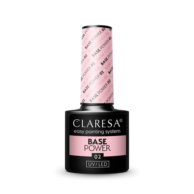 CLARESA gelinio nagų lako bazė BASE POWER 02 5g – profesionali manikiūro bazė su adhezijos promotoriumi ilgalaikiam lakui