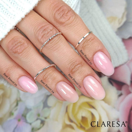 CLARESA BASE POWER 04 5g – universali gelinio lako bazė skirtingų tipų nagams, profesionaliam naudojimui