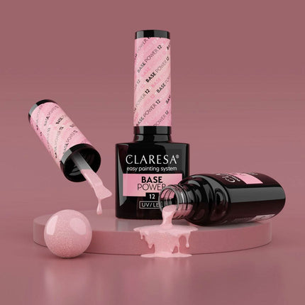 CLARESA BASE POWER 12,5 g – natūralaus efekto gelinio lako bazė stipriems ir tolygiems nagams