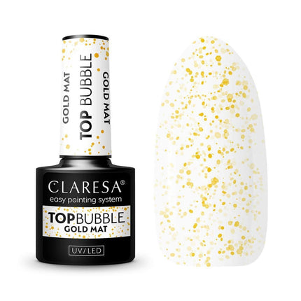 CLARESA Top Bubble Gold Matt 5g gelinio nagų lako matinis viršutinis sluoksnis su aukso dalelėmis manikiūrui