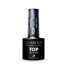 CLARESA TOP NO WIPE GLITTER BLUE gelio viršutinis sluoksnis manikiūrui 5 g – mėlyni blizgučiai nagams