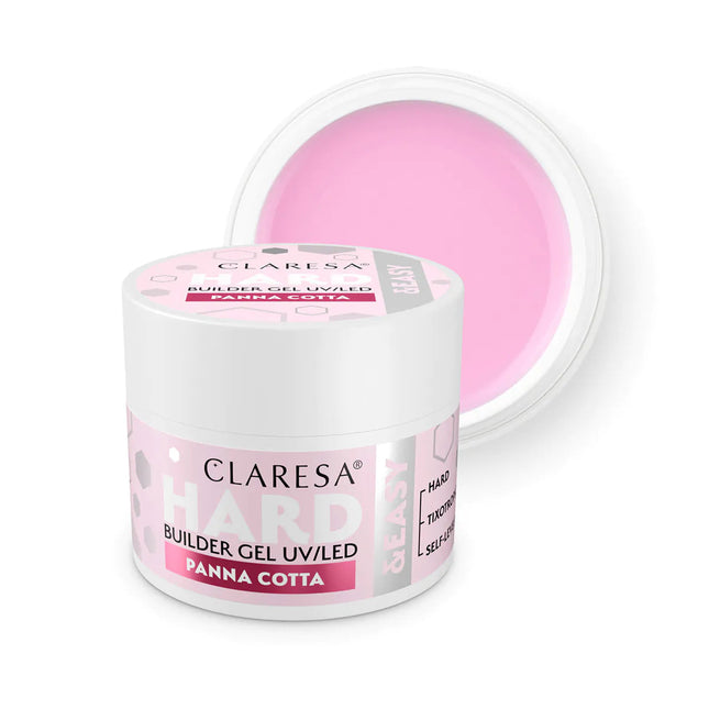 CLARESA HARD&EASY statybinis nagų gelis PANNA COTTA 45g – profesionalus gelis nagų priauginimui ir sutvirtinimui