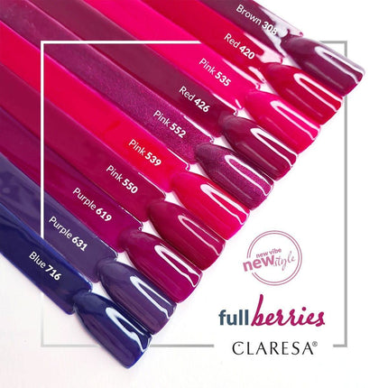 CLARESA FULL BERRIES Brown 308 hibridinis lakas – ilgalaikė rudai vyšninė spalva profesionaliam salonų manikiūrui
