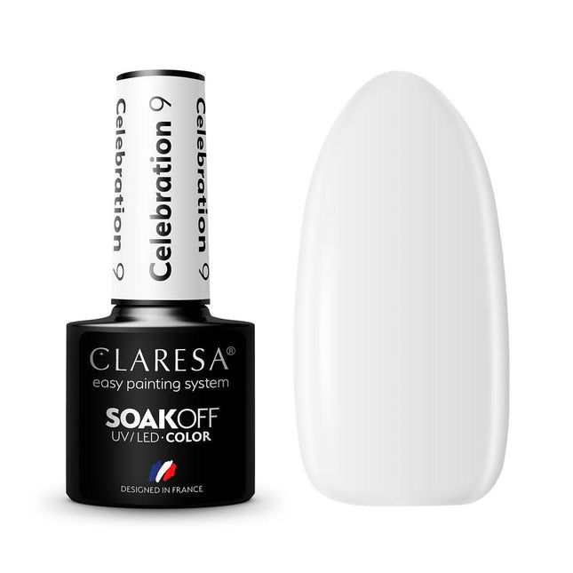 CLARESA hibridinis nagų lakas CELEBRATION 9 5g – pusiau permatomas atspalvis ombre ir princess nails manikiūrui