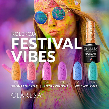CLARESA nagų lakas Festival Vibes 3 – rožinis hibridinis lakas pedikiūrui ir manikiūrui su dribsnių efektu