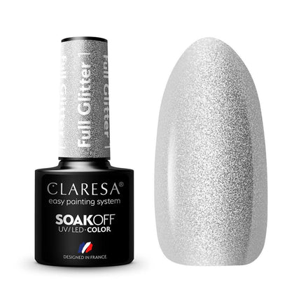 CLARESA hibridinis nagų lakas FULL GLITTER 1 5g manikiūras pedikiūras ilgalaikis blizgučių efektas