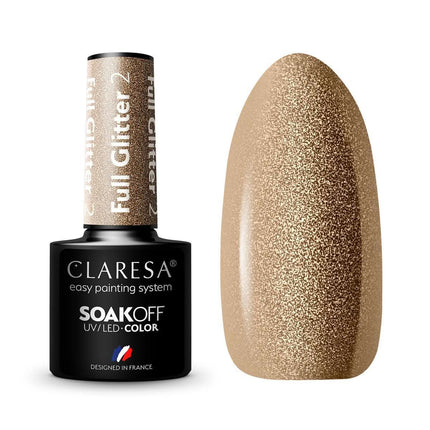 CLARESA hibridinis nagų lakas FULL GLITTER 2 5g manikiūrui ir pedikiūrui – ilgalaikis blizgus efektas iki 3 savaičių