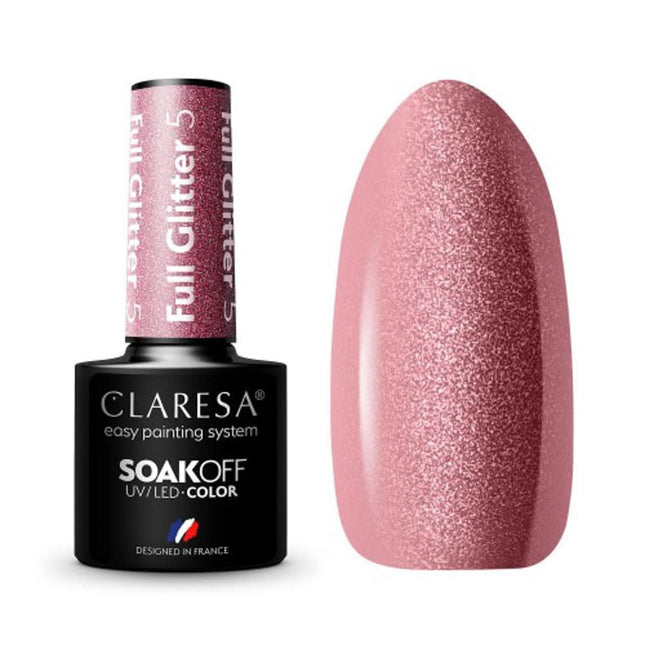 CLARESA hibridinis nagų lakas FULL GLITTER 5 nr. 5, 5 g – blizgantis manikiūro lakas profesionalams