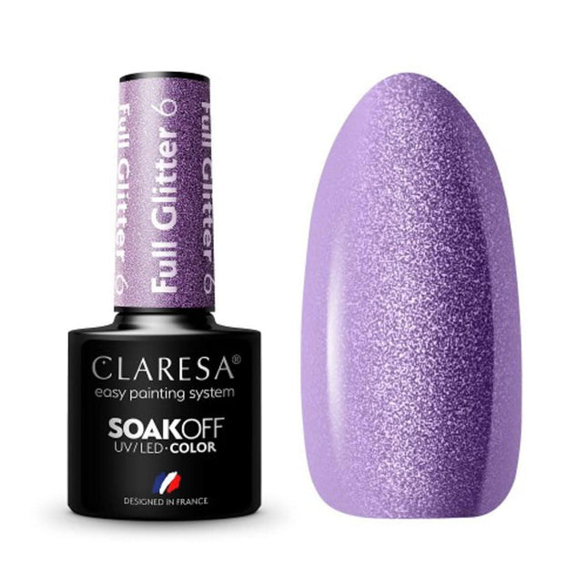 CLARESA hibridinis nagų lakas FULL GLITTER 6 5g – blizgantis glitterio efektas manikiūrui iki 3 savaičių