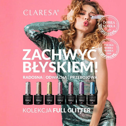 CLARESA FULL GLITTER lakas – intensyvus žėrutis nagams, idealus salonų manikiūrui