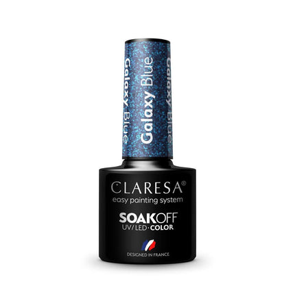 CLARESA hibridinis nagų lakas Galaxy Blue – intensyvus blizgesys ir kosminis mėlynas atspalvis pedikiūrui