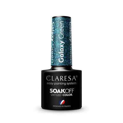 CLARESA manikiūro lakas Galaxy Green – profesionalus hibridinis lakas tamsiai žaliai nagų kompozicijai