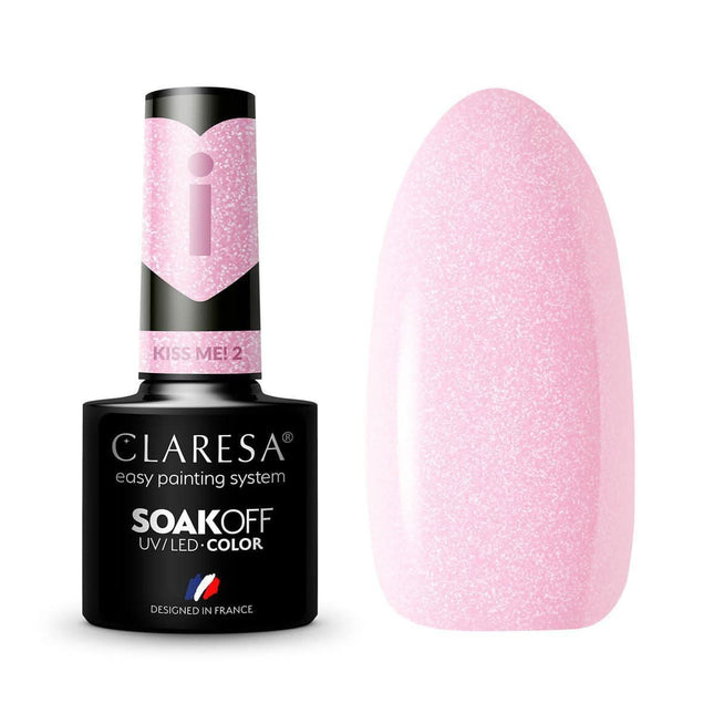 CLARESA hibridinis nagų lakas Kiss Me! 2 5g – ilgalaikis manikiūro lakas intensyviu blizgesiu profesionaliam rezultatui
