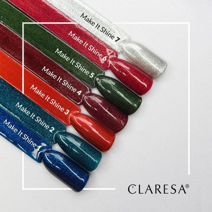 CLARESA Make It Shine! 1 hibridinis lakas – žieminė šventinė stilizacija, giliai mėlynas mirgantis atspalvis nagams
