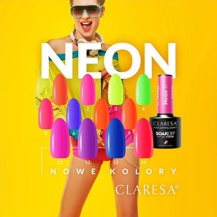 CLARESA NEON 11 rožinis neoninis hibridinis lakas – ryškus vasariškas atspalvis ilgalaikiam manikiūrui