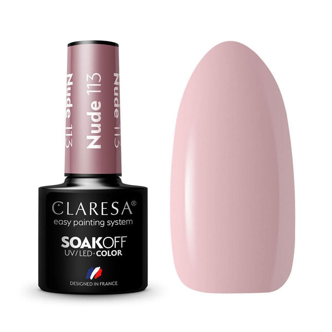 CLARESA hibridinis nagų lakas NUDE 113 5g – neutralus beige atspalvis su rožiniu tonu manikiūrui