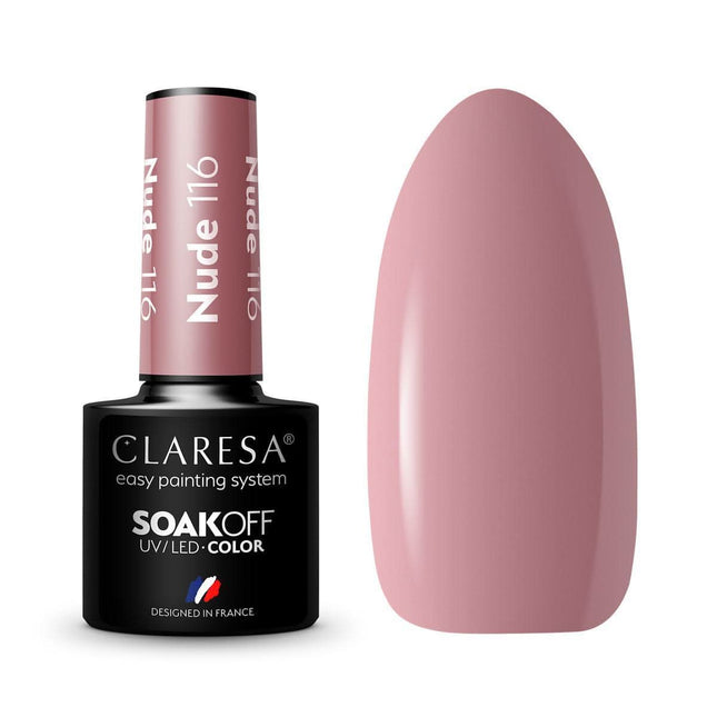 CLARESA hibridinis nagų lakas NUDE 116 5g – prislopintas beige-rožinis atspalvis profesionaliam manikiūrui