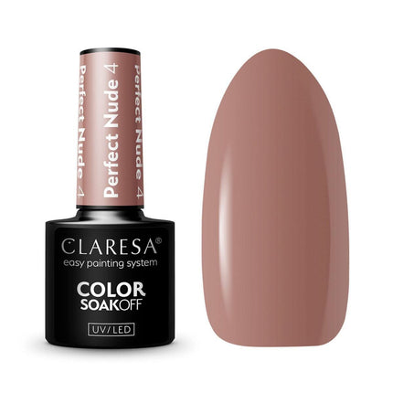 CLARESA hibridinis nagų lakas PERFECT NUDE 4 – 4,5 g, nude spalva profesionaliam manikiūrui, iki 3 savaičių patvarumas