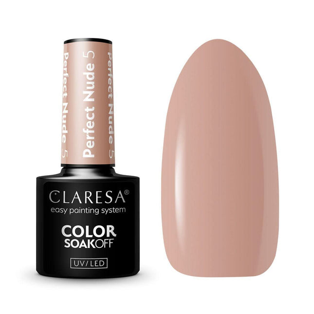 CLARESA hibridinis nagų lakas PERFECT NUDE 5 5g – natūralus smėlio beige atspalvis manikiūrui