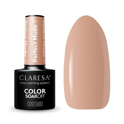 CLARESA hibridinis nagų lakas PERFECT NUDE 7 – 7,5 g, nude atspalvis profesionaliam manikiūrui ir pedikiūrui