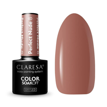 CLARESA hibridinis nagų lakas PERFECT NUDE 8 5g – karamelinės šokolado spalvos lakas manikiūrui