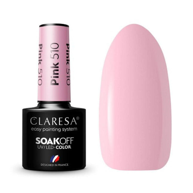 CLARESA hibridinis nagų lakas PINK 510 5g – subtilus rožinis atspalvis profesionaliam manikiūrui, FUNFAIR kolekcija