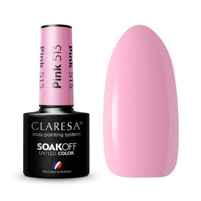 CLARESA hibridinis nagų lakas PINK 513 5g – šiltas šviesus rožinis atspalvis iš FUNFAIR kolekcijos manikiūrui