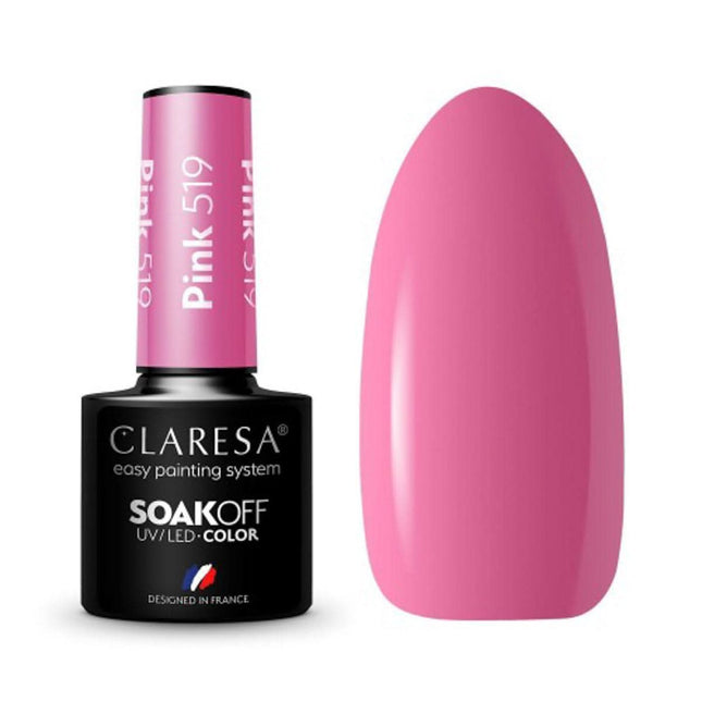 CLARESA hibridinis nagų lakas PINK 519 5g – ryški rožinė spalva iš SUNNY GARDEN kolekcijos, ilgalaikis manikiūrui